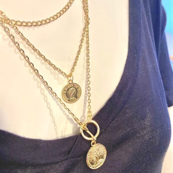 3-Layer Gold Coin Necklace - Picture 3 of 8